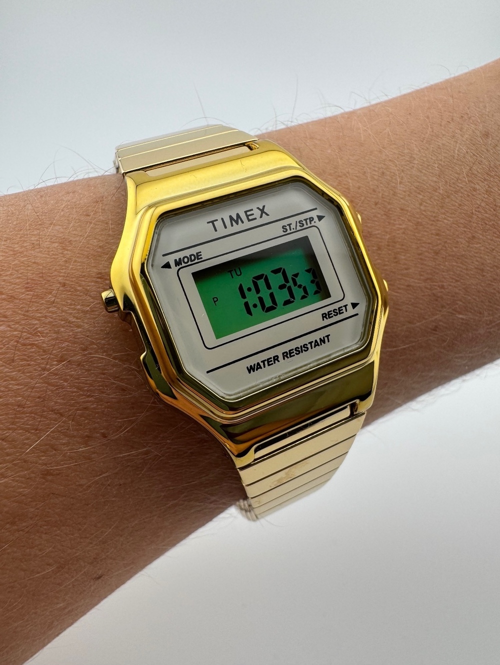 Gold Digital Watch for Women Vintage Style Stainless Steel Bracelet Alarm